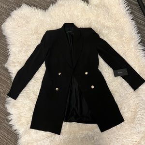Double-breasted Preppy Black Long Blazer